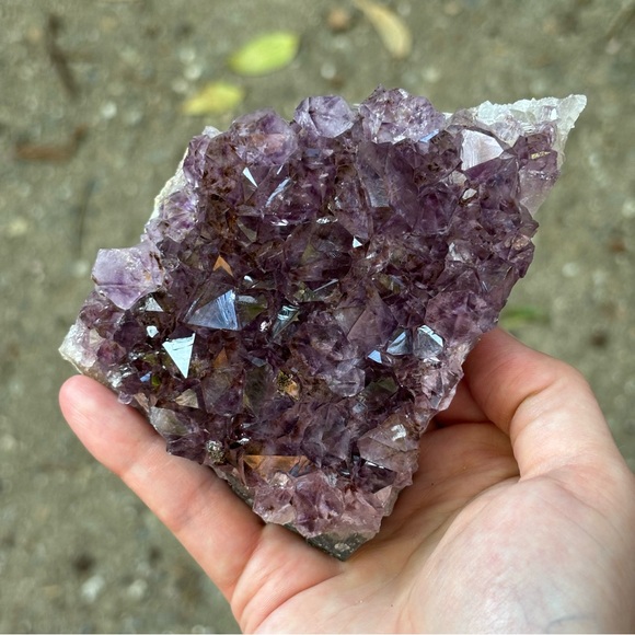 Stunning Deep Purple Amethyst Cluster with Cacoxenite and Hematite Inclusions - Picture 10 of 10
